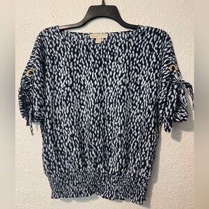 MICHAEL Michael Kors Navy and White Blouse with Gold Accents sz L